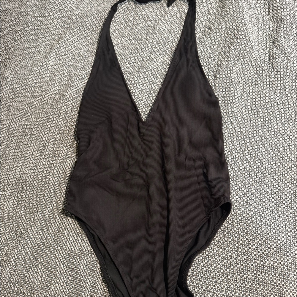 Aerie Black Ribbed Halter Neck Swimsuit